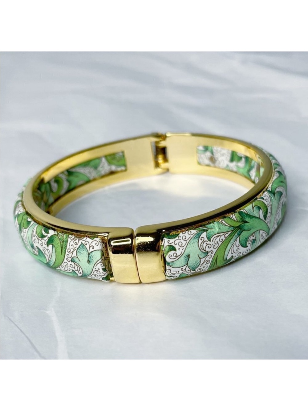 Floral Gold Bangle Bracelet Viola Green & White